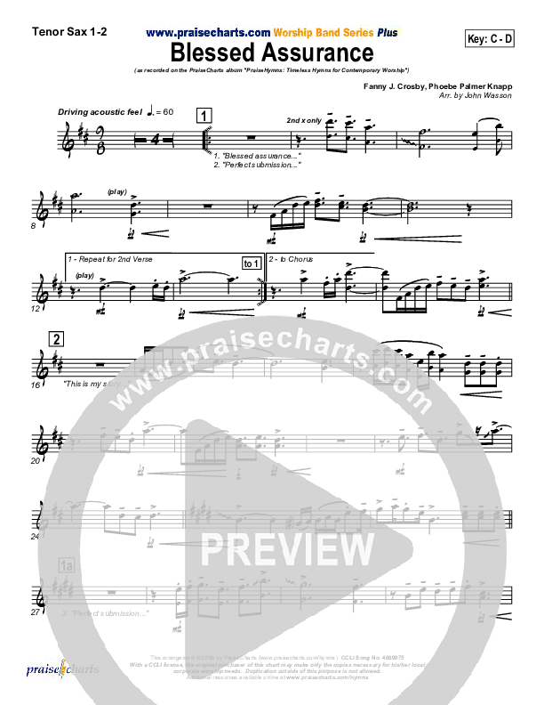 Blessed Assurance Tenor Sax 1/2 (PraiseCharts Band)