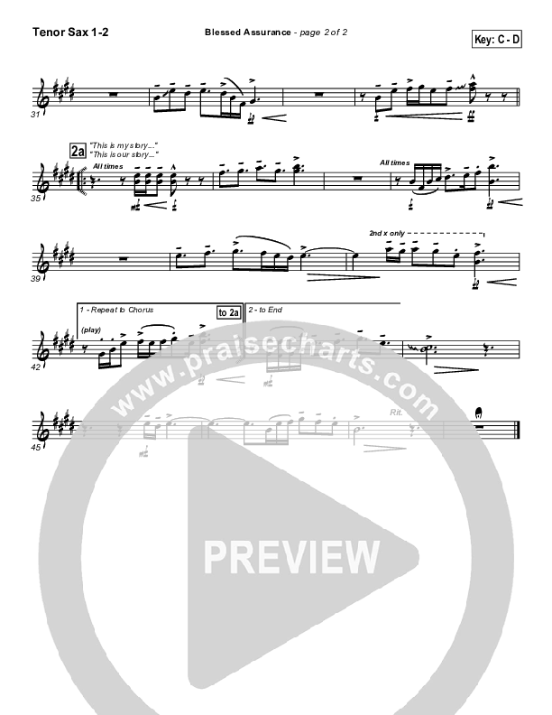 Blessed Assurance Tenor Sax 1/2 (PraiseCharts Band)