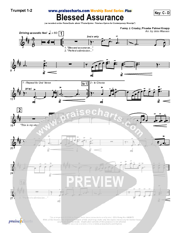 Blessed Assurance Trumpet 1,2 (PraiseCharts Band)