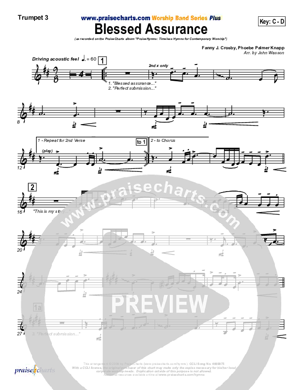 Blessed Assurance Trumpet 3 (PraiseCharts Band)