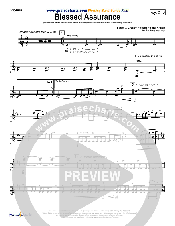 Blessed Assurance Violins (PraiseCharts Band)
