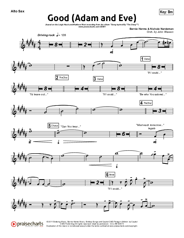 Good (Adam And Eve) Alto Sax (Matthew West / Leigh Nash)