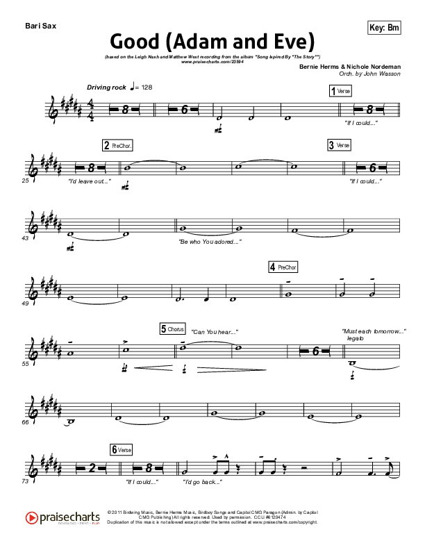 Good (Adam And Eve) Bari Sax (Matthew West / Leigh Nash)