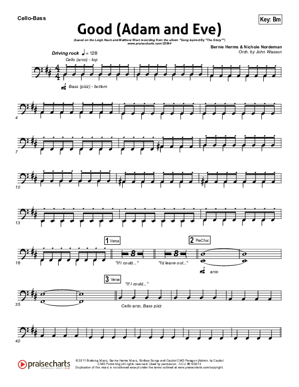 Good (Adam And Eve) Cello/Bass (Matthew West / Leigh Nash)