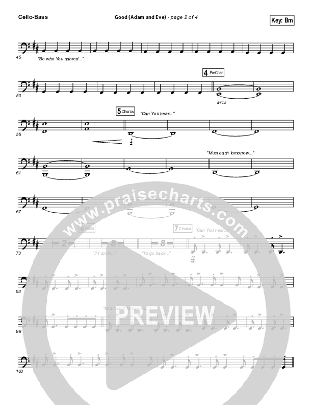 Good (Adam And Eve) Cello/Bass (Matthew West / Leigh Nash)