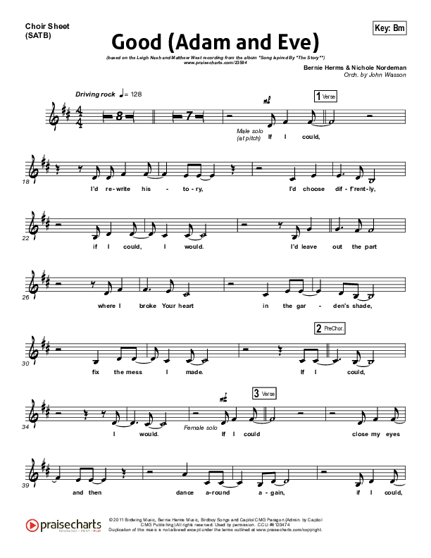 Good (Adam And Eve) Choir Vocals (SATB) (Matthew West / Leigh Nash)
