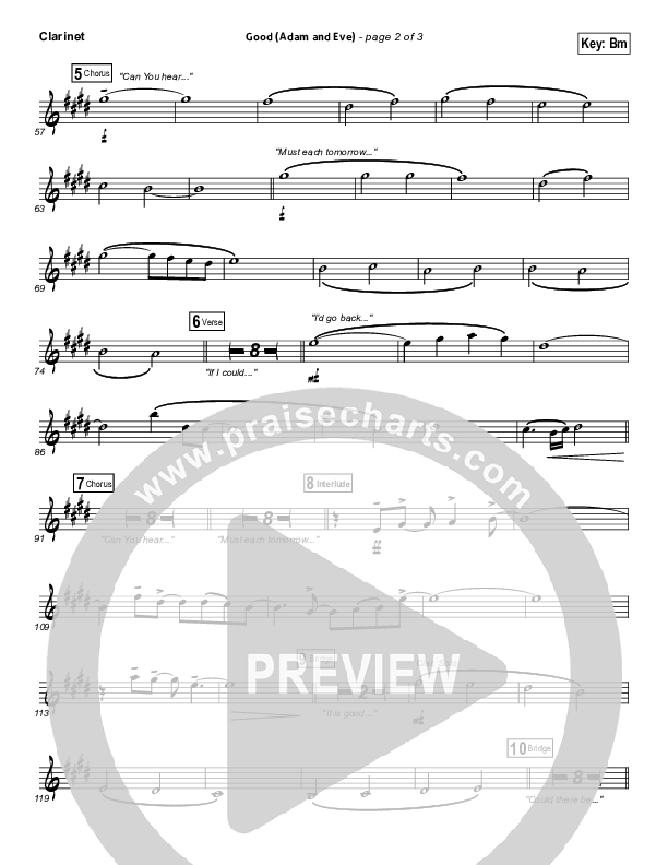 Good (Adam And Eve) Clarinet (Matthew West / Leigh Nash)