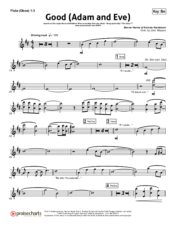 Good (Adam And Eve) Flute/Oboe 1/2/3 (Matthew West / Leigh Nash)