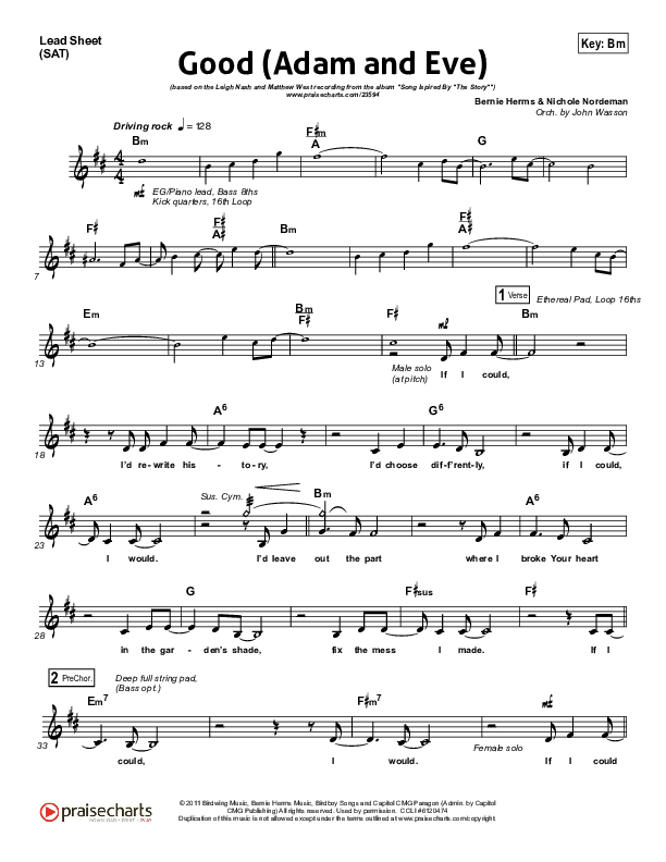 Good (Adam And Eve) Lead Sheet (SAT) (Matthew West / Leigh Nash)