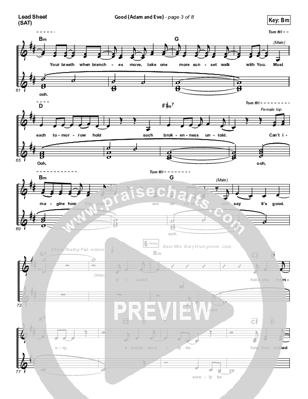 Good (Adam And Eve) Lead Sheet (SAT) (Matthew West / Leigh Nash)