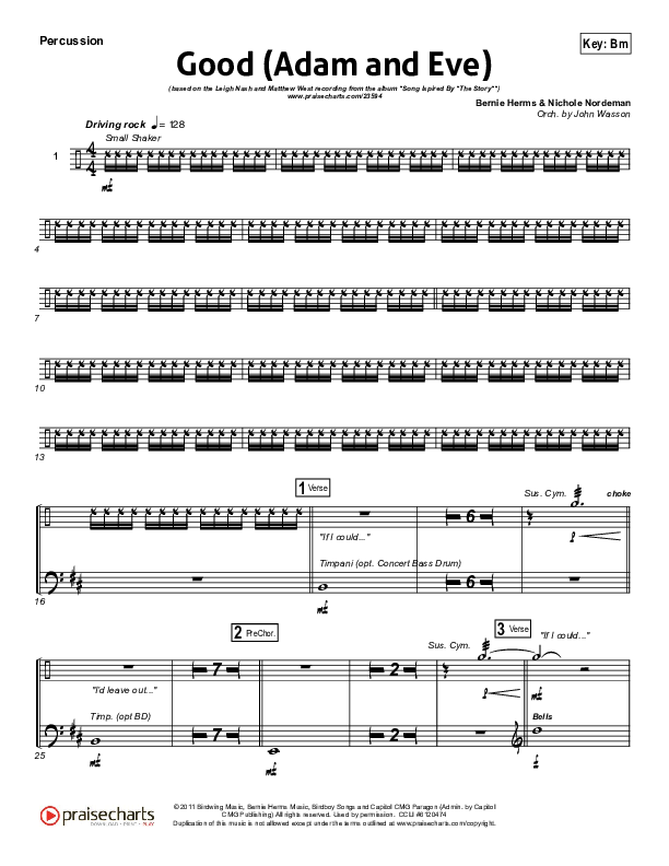 Good (Adam And Eve) Percussion (Matthew West / Leigh Nash)