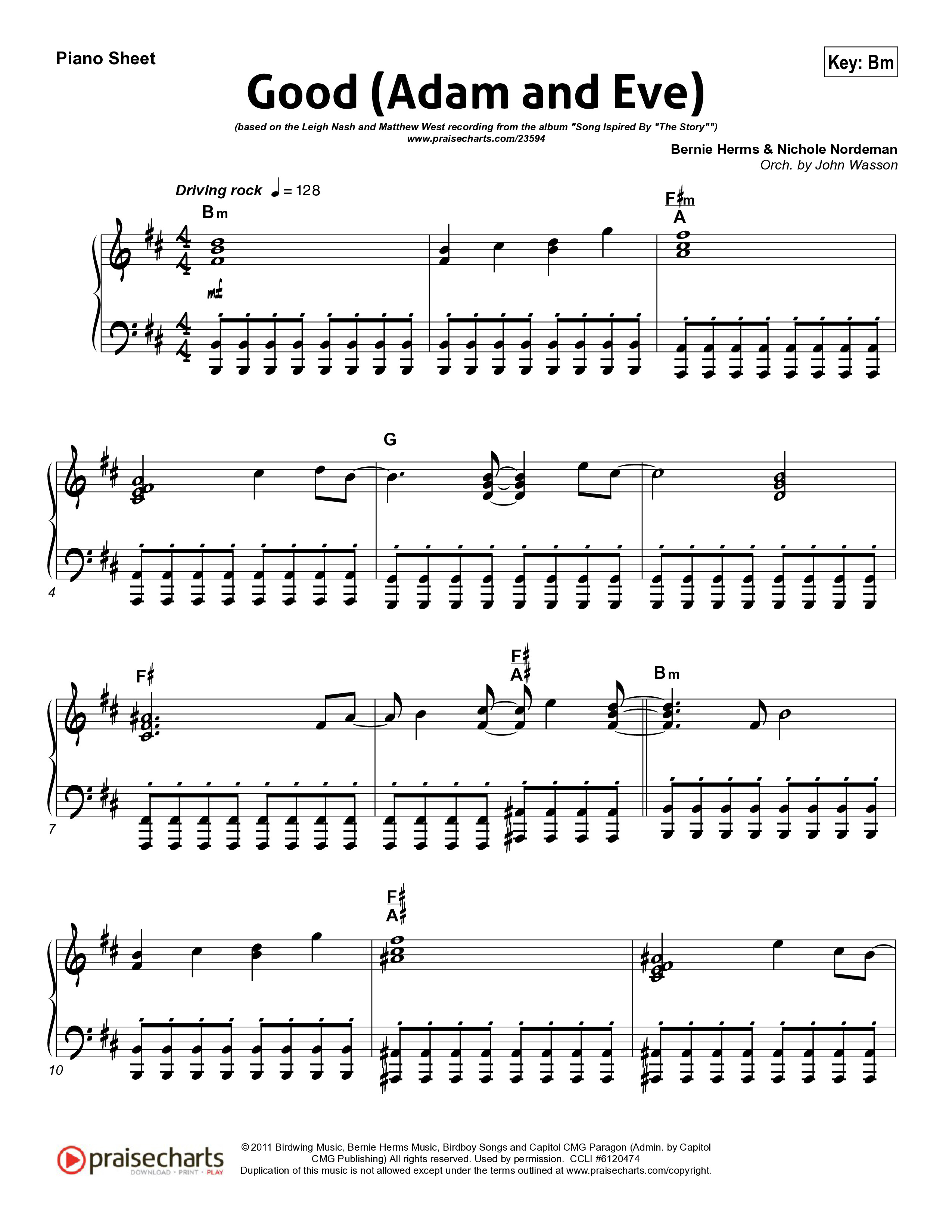 Good (Adam And Eve) Piano Sheet (Matthew West / Leigh Nash)