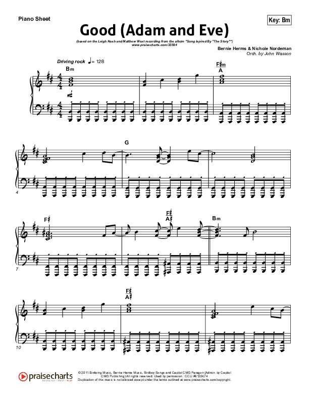 Good (Adam And Eve) Piano Sheet (Matthew West / Leigh Nash)
