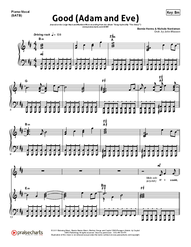 Good (Adam And Eve) Piano/Vocal Pack (Matthew West / Leigh Nash)