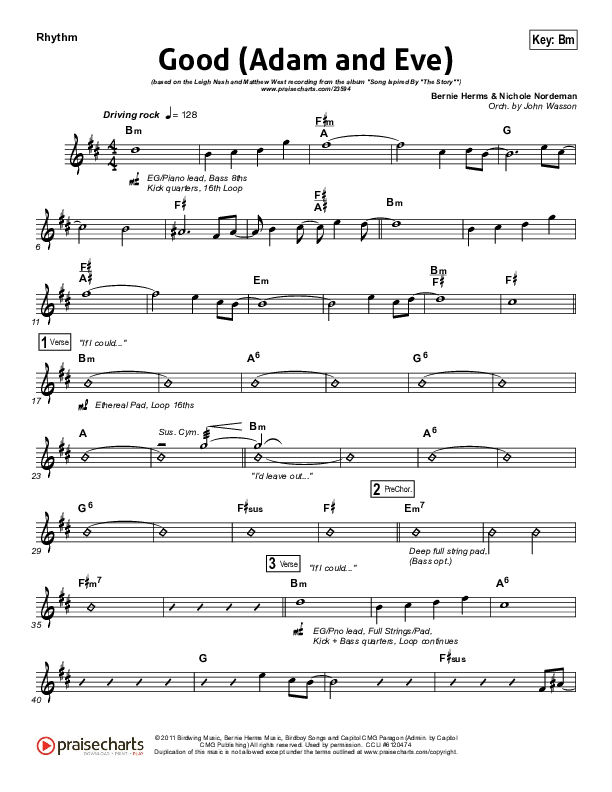 Good (Adam And Eve) Rhythm Chart (Matthew West / Leigh Nash)