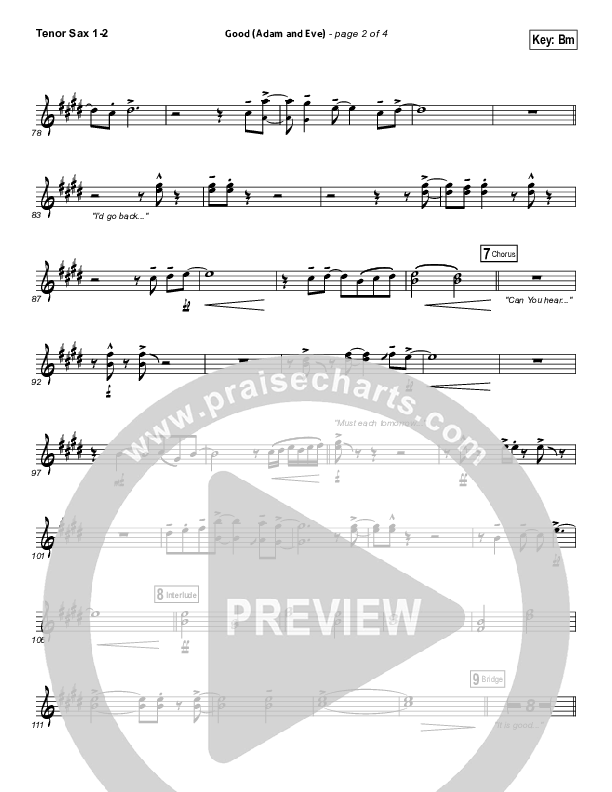 Good (Adam And Eve) Tenor Sax 1/2 (Matthew West / Leigh Nash)