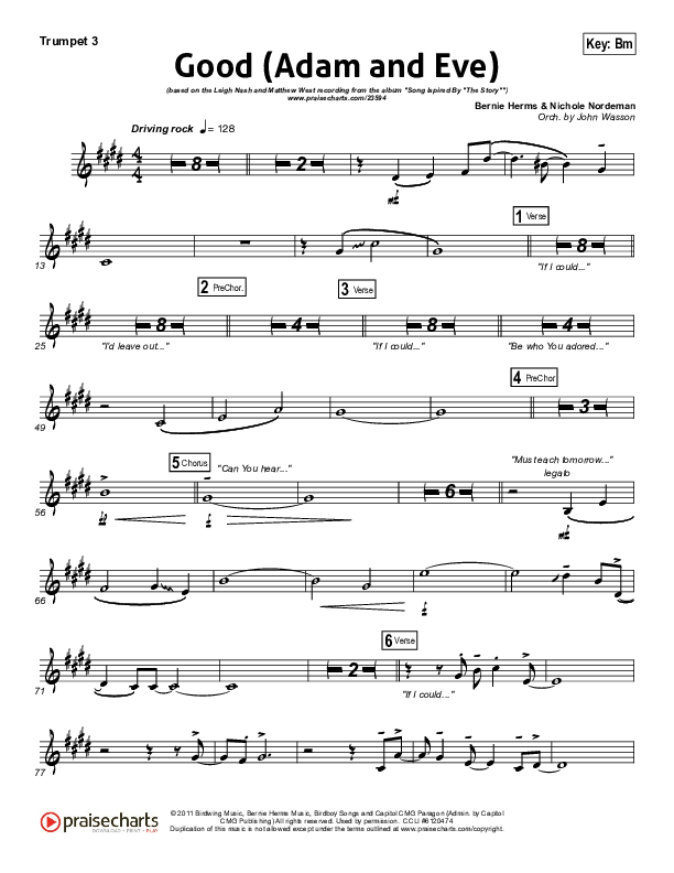 Good (Adam And Eve) Trumpet 3 (Matthew West / Leigh Nash)