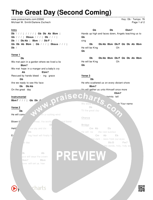 The Great Day (Second Coming) Chords & Lyrics (Michael W. Smith / Darlene Zschech)