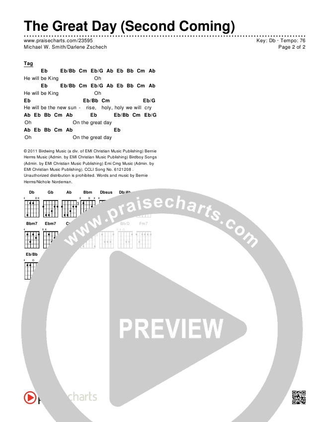 The Great Day (Second Coming) Chords & Lyrics (Michael W. Smith / Darlene Zschech)