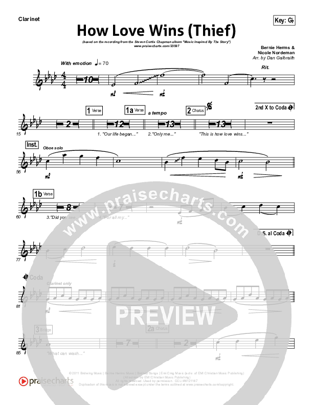 How Love Wins (Thief) Clarinet (Steven Curtis Chapman)