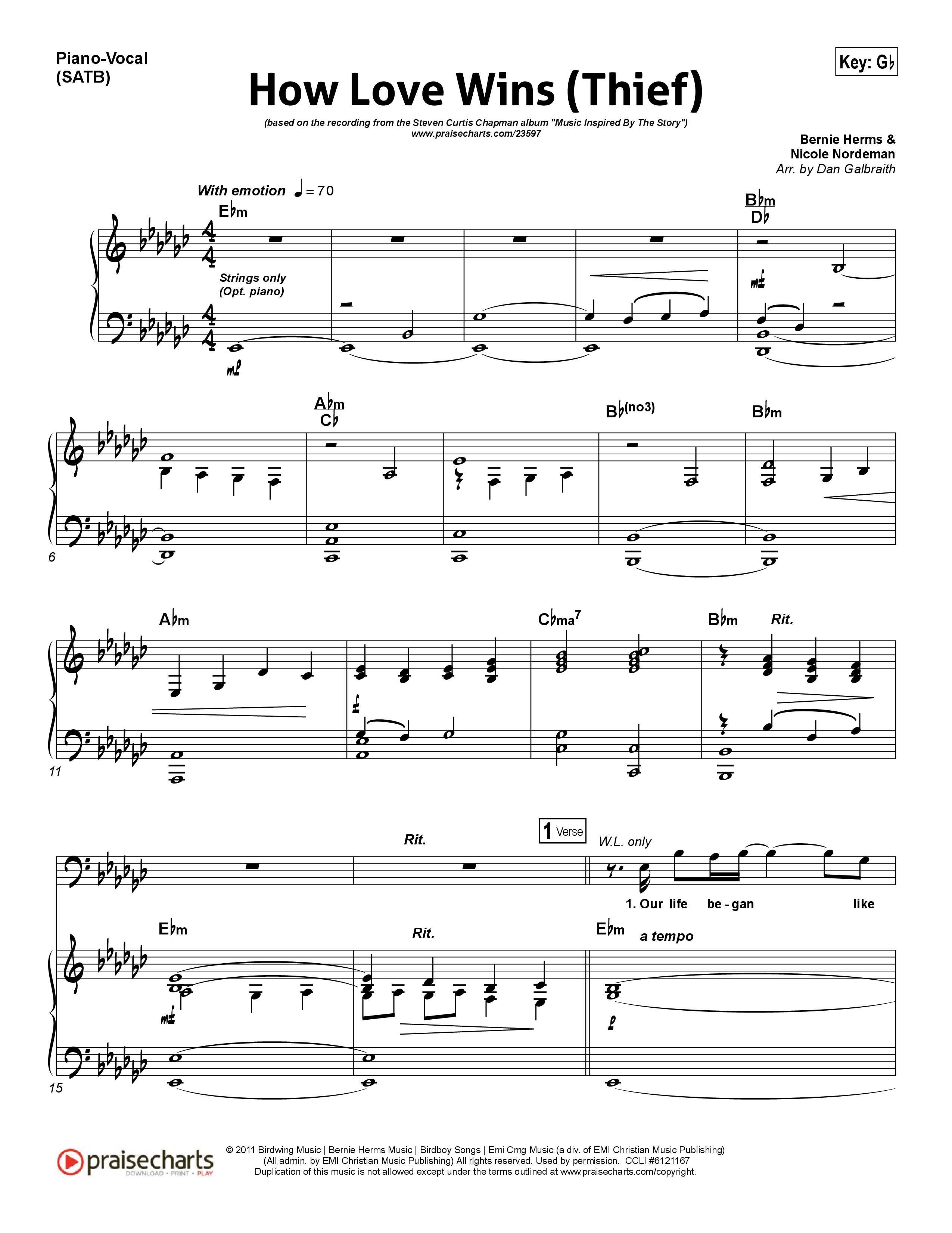 How Love Wins (Thief) Piano/Vocal (SATB) (Steven Curtis Chapman)