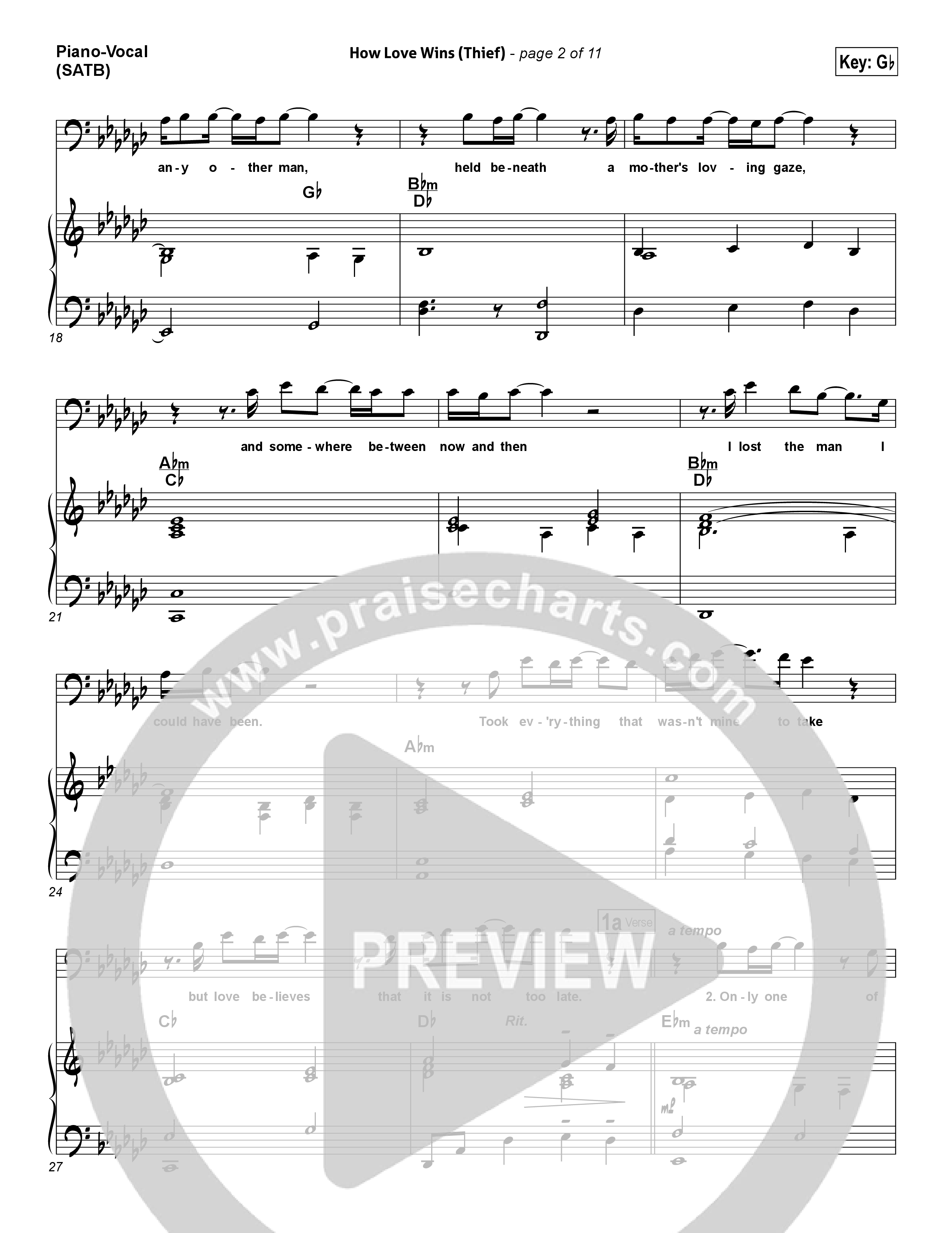 How Love Wins (Thief) Piano/Vocal (SATB) (Steven Curtis Chapman)
