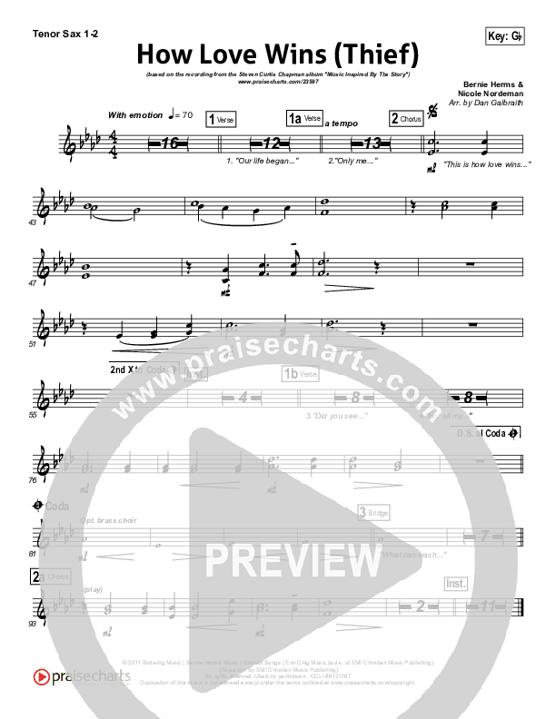 How Love Wins (Thief) Tenor Sax 1/2 (Steven Curtis Chapman)