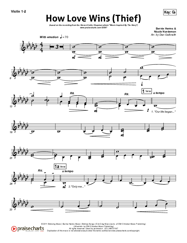 How Love Wins (Thief) Violin 1/2 (Steven Curtis Chapman)