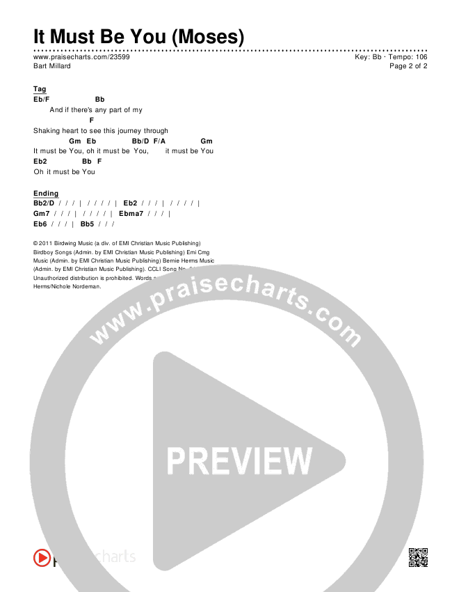 It Must Be You (Moses) Chords & Lyrics (Bart Millard)