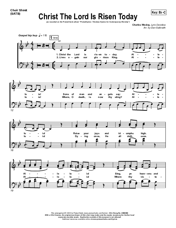Christ The Lord Is Risen Today Choir Sheet (SATB) (PraiseCharts Band / Arr. Daniel Galbraith)