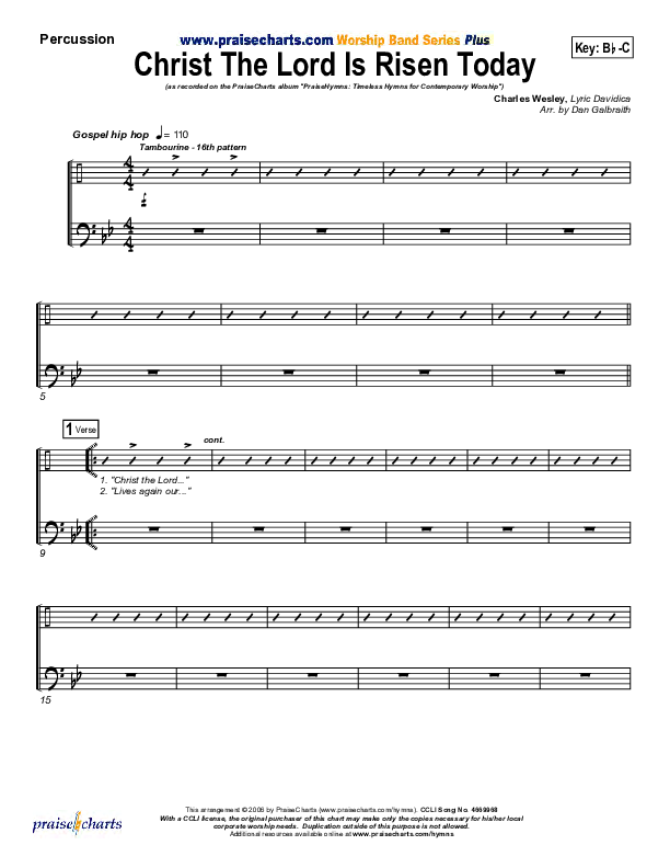 Christ The Lord Is Risen Today Percussion (PraiseCharts Band / Arr. Daniel Galbraith)