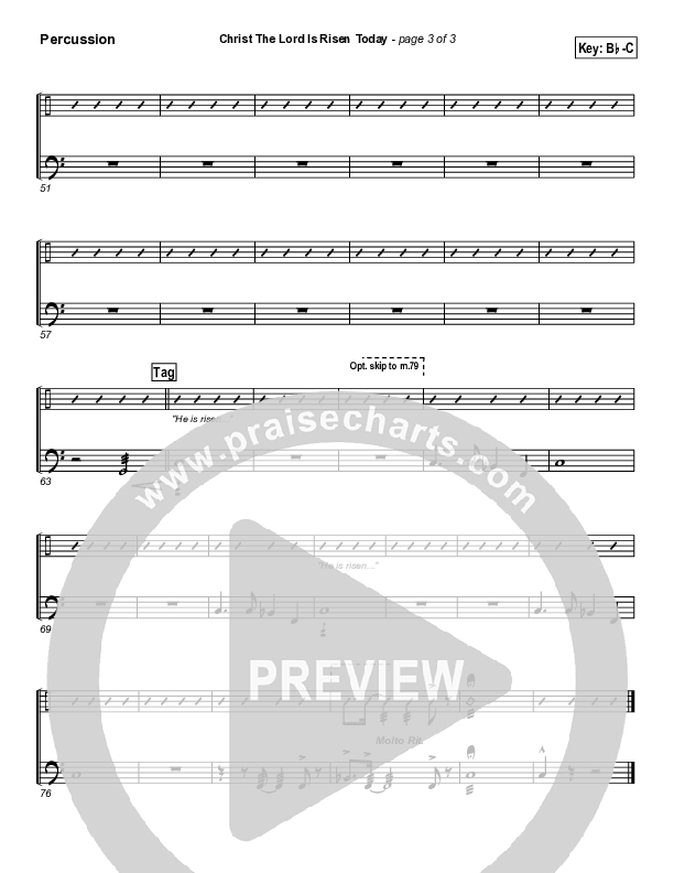 Christ The Lord Is Risen Today Percussion (PraiseCharts Band / Arr. Daniel Galbraith)