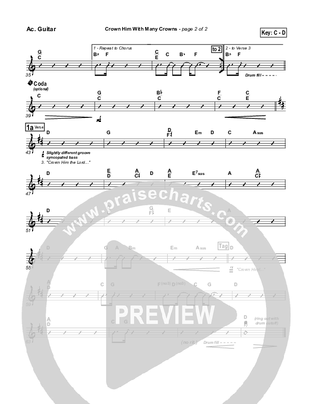 Crown Him With Many Crowns Acoustic Guitar (PraiseCharts Band / Arr. Daniel Galbraith)