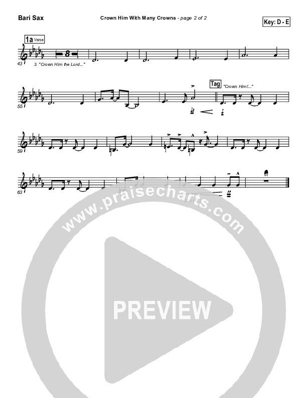 Crown Him With Many Crowns Bari Sax (PraiseCharts Band / Arr. Daniel Galbraith)
