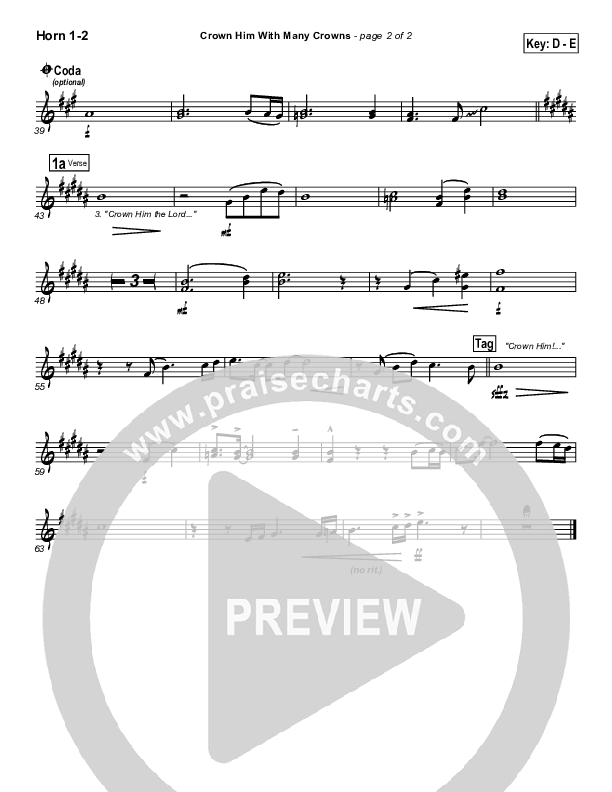 Crown Him With Many Crowns French Horn 1/2 (PraiseCharts Band / Arr. Daniel Galbraith)