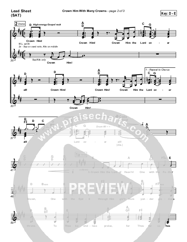 Crown Him With Many Crowns Lead Sheet (SAT) (PraiseCharts Band / Arr. Daniel Galbraith)
