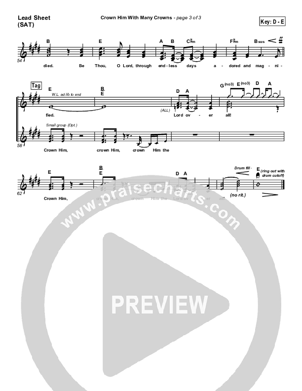 Crown Him With Many Crowns Lead Sheet (SAT) (PraiseCharts Band / Arr. Daniel Galbraith)