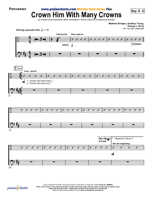 Crown Him With Many Crowns Percussion (PraiseCharts Band / Arr. Daniel Galbraith)