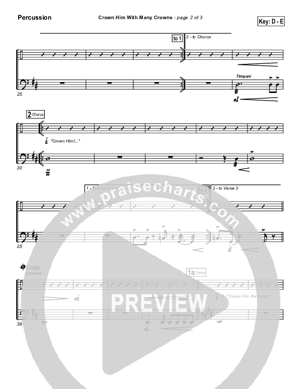 Crown Him With Many Crowns Percussion (PraiseCharts Band / Arr. Daniel Galbraith)