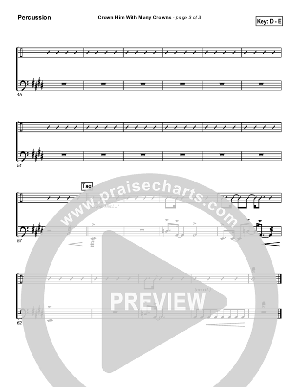 Crown Him With Many Crowns Percussion (PraiseCharts Band / Arr. Daniel Galbraith)