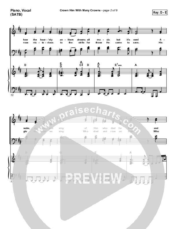Crown Him With Many Crowns Piano/Vocal (PraiseCharts Band / Arr. Daniel Galbraith)