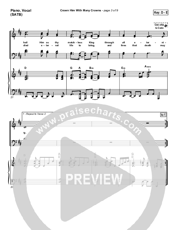 Crown Him With Many Crowns Piano/Vocal (PraiseCharts Band / Arr. Daniel Galbraith)