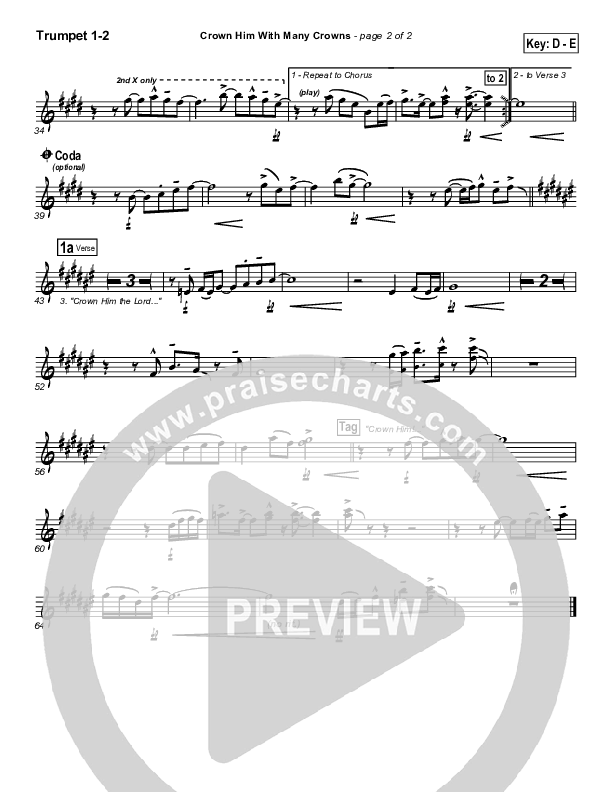 Crown Him With Many Crowns Trumpet 1,2 (PraiseCharts Band / Arr. Daniel Galbraith)