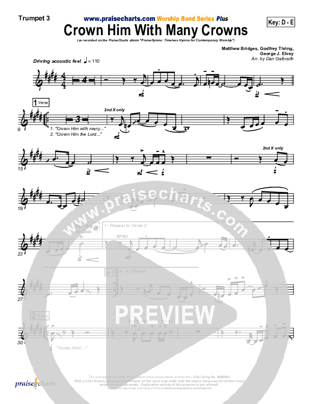 Crown Him With Many Crowns Trumpet 3 (PraiseCharts Band / Arr. Daniel Galbraith)