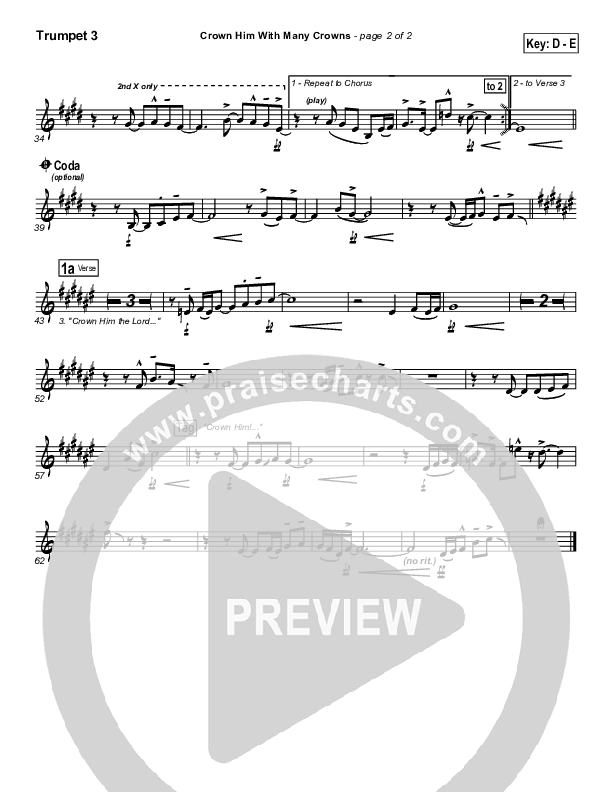 Crown Him With Many Crowns Trumpet 3 (PraiseCharts Band / Arr. Daniel Galbraith)