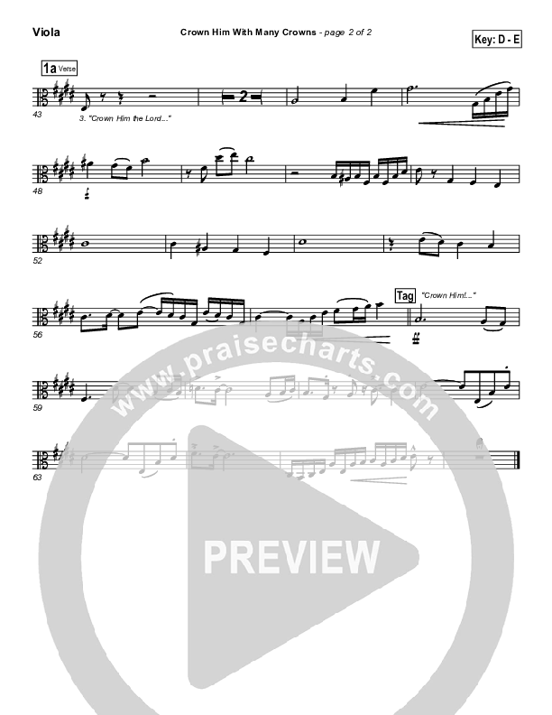 Crown Him With Many Crowns Viola (PraiseCharts Band / Arr. Daniel Galbraith)