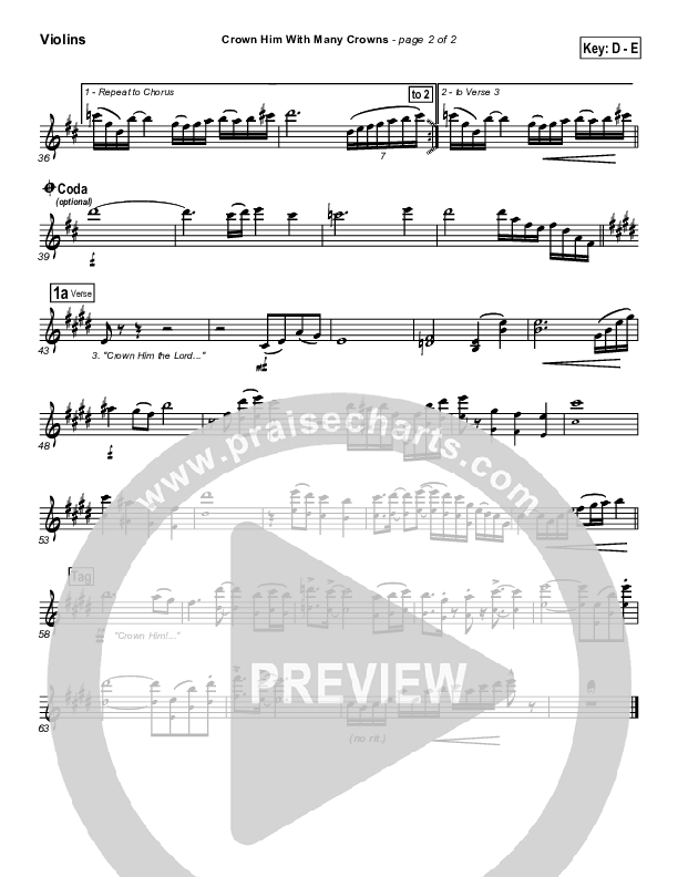 Crown Him With Many Crowns Violins (PraiseCharts Band / Arr. Daniel Galbraith)
