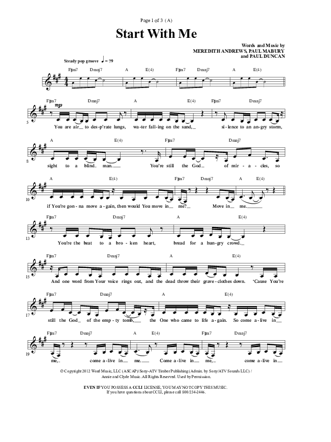 Start With Me Lead Sheet (Meredith Andrews)