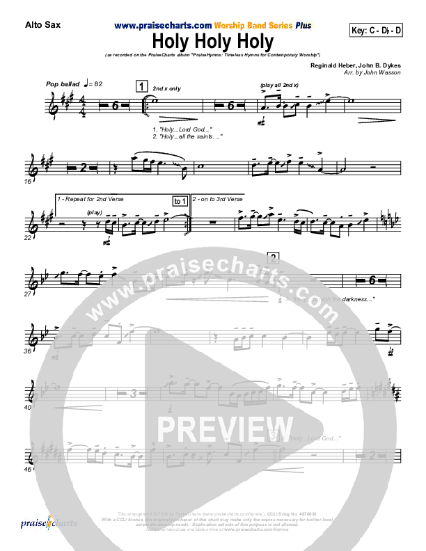Holy Holy Holy Alto Sax (PraiseCharts Band / Arr. John Wasson)