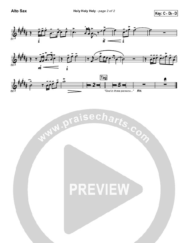 Holy Holy Holy Alto Sax (PraiseCharts Band / Arr. John Wasson)